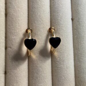 Gold Small Hoops with Black Heart Charm 🖤✨